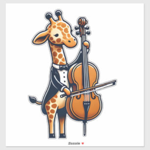 Pegatina Cuta jirafa tocando música Cello Giraffes