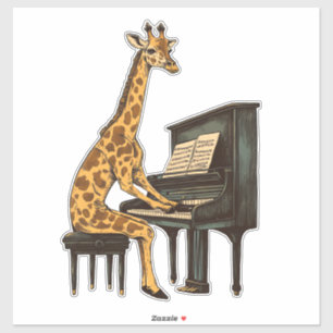 Pegatina Cuta jirafa tocando piano jirafas música