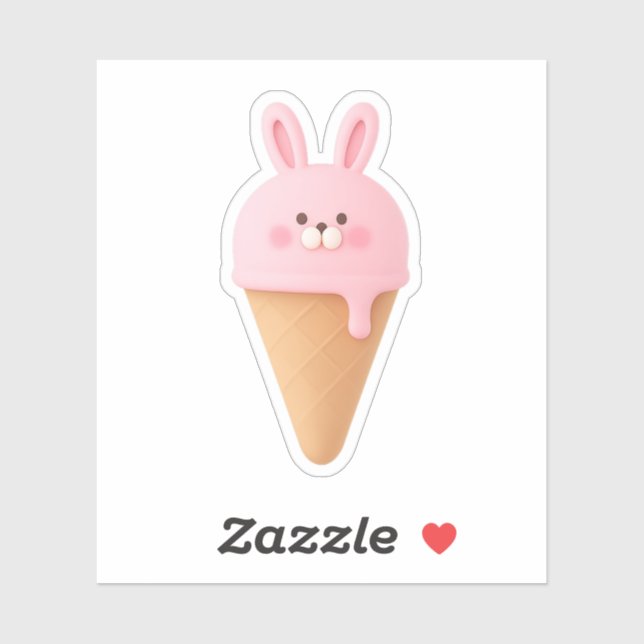 Pegatina Cute 3D Pink Bunny Ice Cream Cone Sticker (Hoja)