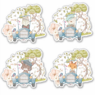 Pegatina Cute 4 Animales de Woodland Niño de follaje de coc
