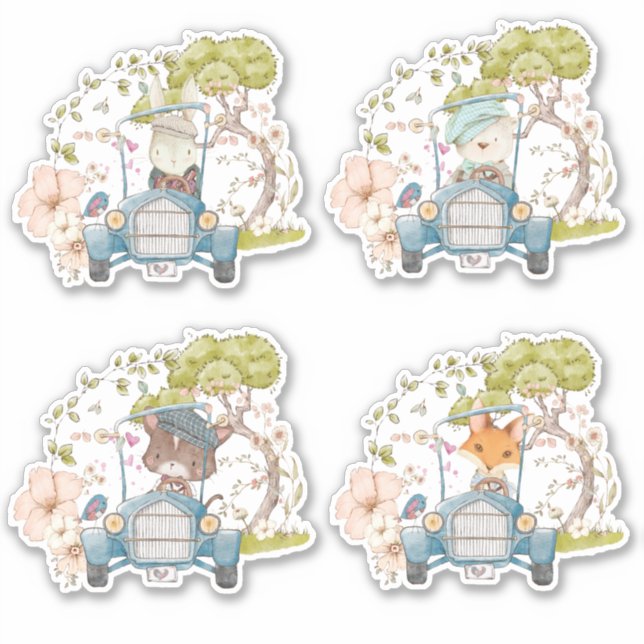 Pegatina Cute 4 Animales de Woodland Niño de follaje de coc (Anverso)