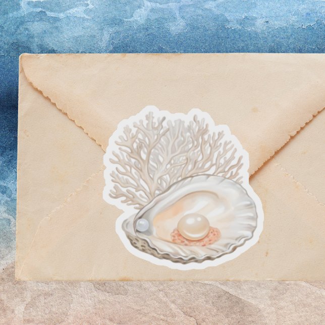 Pegatina Cute acuarela Peachy Oysters Pearls Girly (Subido por el creador)