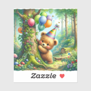 Pegatina Cute acuarela Personalizado Baby Bear Cub Cumpleañ