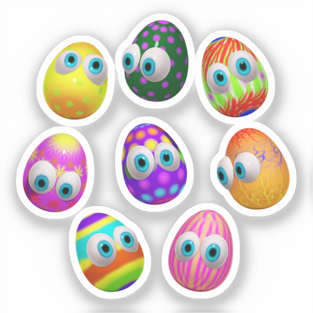 Pegatina Cute and Funny Easter Eggs Cartoon (Anverso)