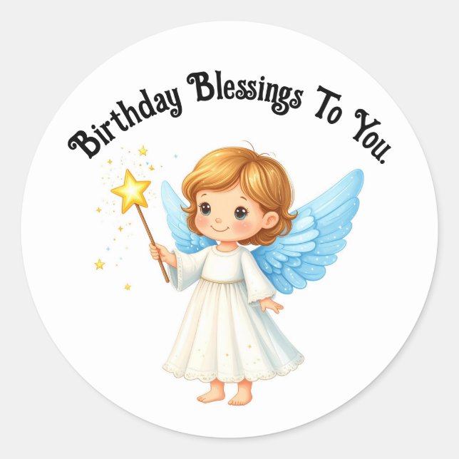 Pegatina Cute Angel Round Birthday (Anverso)