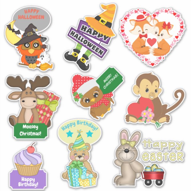 Pegatina Cute Animal Holiday Assortment (Anverso)
