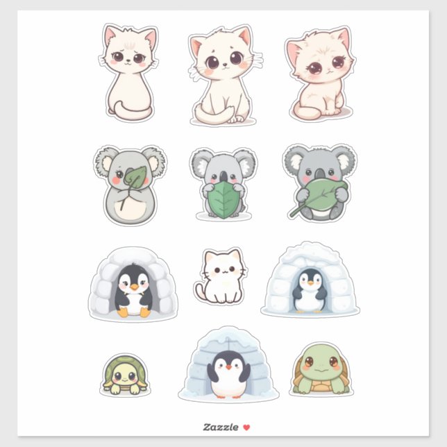 Pegatina Cute Animal & Igloo Sticker Kit – Cartoon Creature (Hoja)