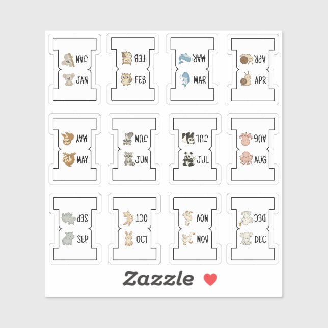 Pegatina Cute Animal Monthly Index Tab Page Divider Folding (Hoja)