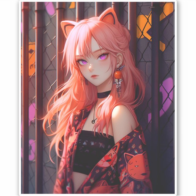 Pegatina Cute Anime Catgirl (Anverso)