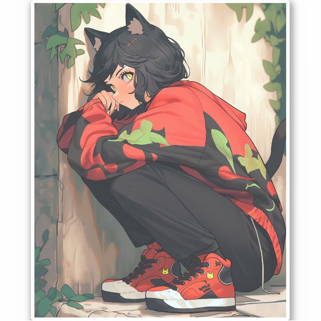 Pegatina Cute Anime Catgirl (Anverso)