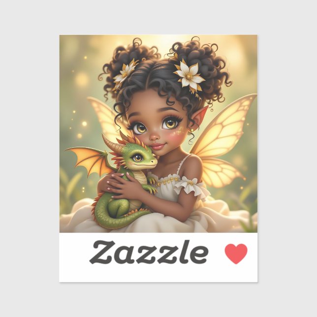 Pegatina Cute Anime Fairy Girl and Chibi Dragon (Hoja)