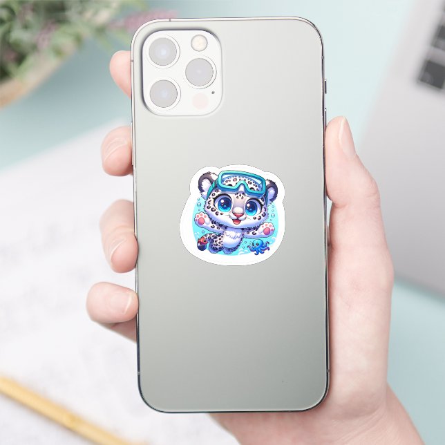 Pegatina Cute Anime Kawaii Snow Leopard Stickers (Teléfono)