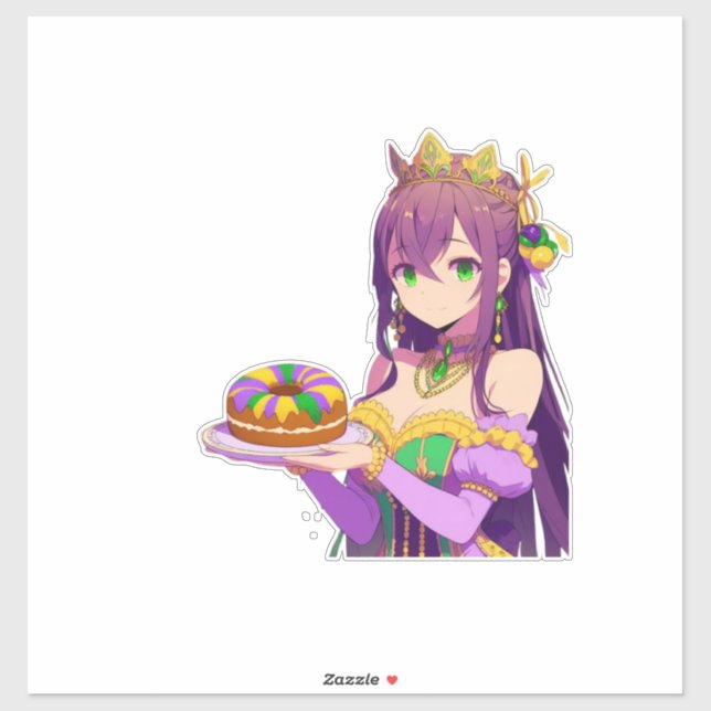 Pegatina Cute anime mardi gras pastel de rey (Hoja)