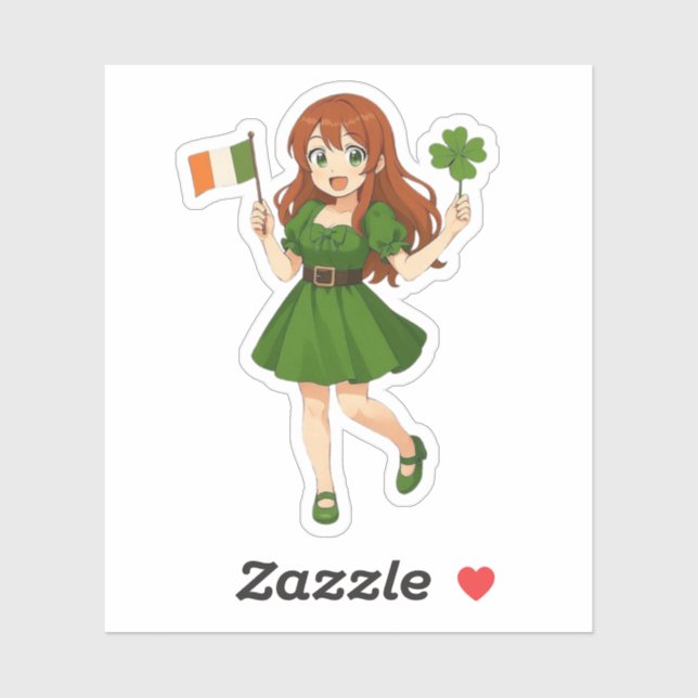 Pegatina Cute anime redhead Saint Patrick's Day  (Hoja)