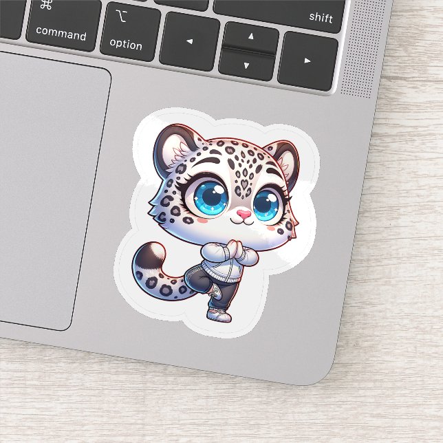 Pegatina Cute Anime Yoga Sport Snow Leopard Sticker (Detalle)