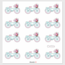 Pegatina Cute Aqua y bicicletas rosas con flores