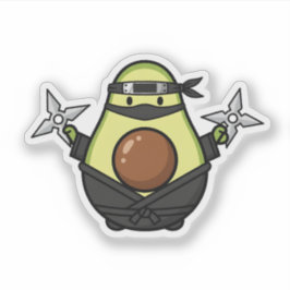Pegatina Cute Avocado Ninja Shuriken Warrior Illustration
