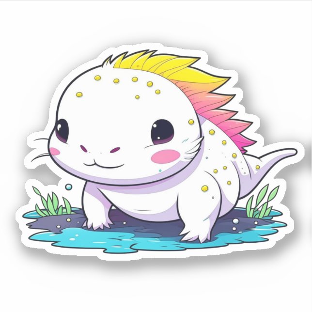 Pegatina Cute Axolote Kawaii en el Agua (Anverso)