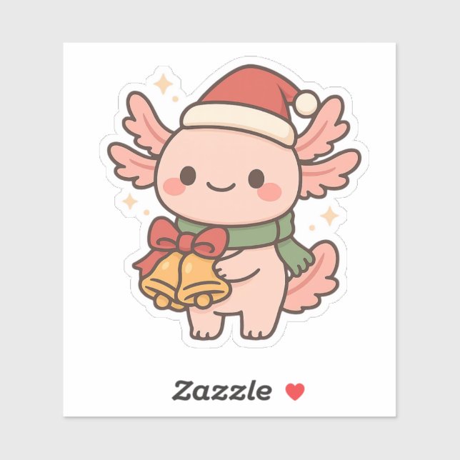 Pegatina Cute Axolotl Christmas Bells Sticker (Hoja)