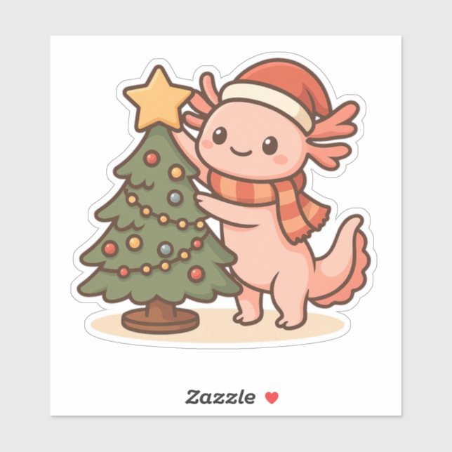 Pegatina Cute Axolotl Christmas Tree Sticker (Hoja)
