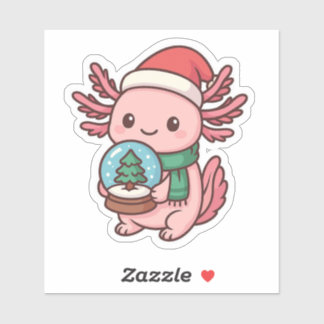 Pegatina Cute Axolotl Snow Globe Sticker
