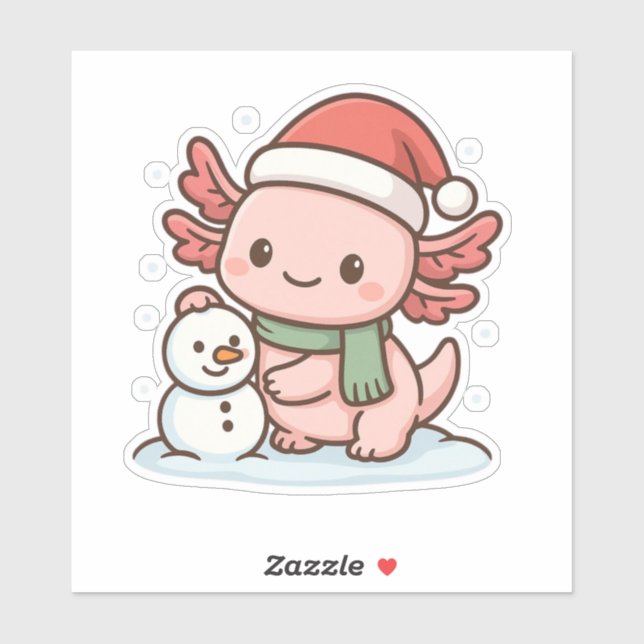 Pegatina Cute Axolotl Snowman Christmas Sticker (Hoja)