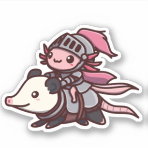 Pegatina Cute Axolotl y Opossum Knight