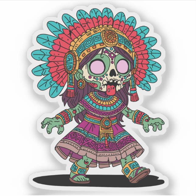Pegatina Cute Aztec Zombie (Anverso)