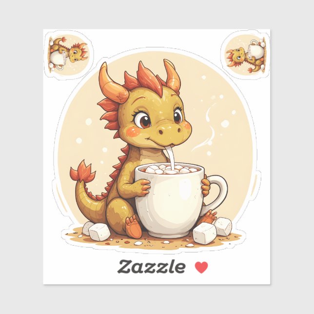 Pegatina Cute Baby Dragon Hot Chocolate Kids Kawaii Cozy De (Hoja)