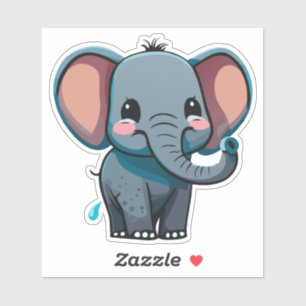Pegatina Cute Baby Elefante Rociando Agua de su Trompa
