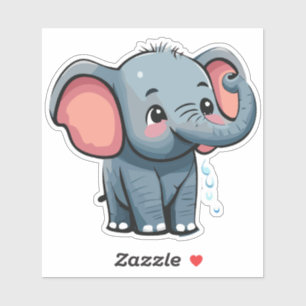 Pegatina Cute Baby Elefante Rociando Agua de su Trompa