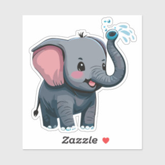 Pegatina Cute Baby Elefante Rociando Agua de su Trompa