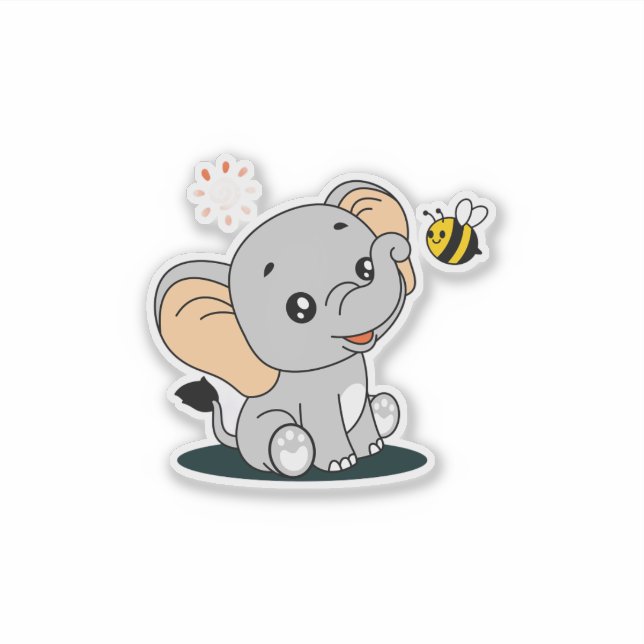 Pegatina Cute Baby Elephant with Bee Cartoon Vinyl Sticker (Anverso)