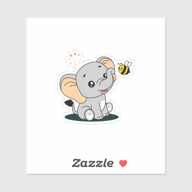Pegatina Cute Baby Elephant with Bee Cartoon Vinyl Sticker (Hoja)