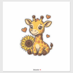 Pegatina Cute Baby Giraffe Sunflower Vintage Engraving Tee_