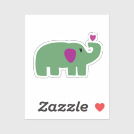 Pegatina Cute baby girl green elephant with pink heart