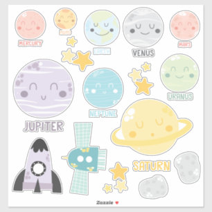 Pegatina Cute Baby Kawaii Planetas de Sistema Solar