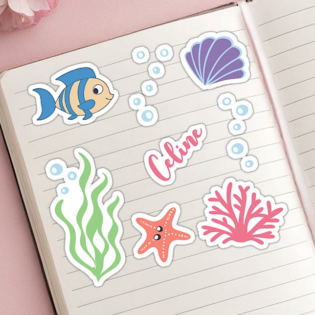 Pegatina Cute Bajo El Agua Tema Peces Nombre Personalizado (Subido por el creador)