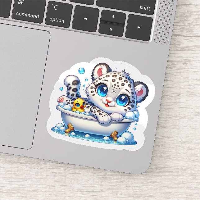 Pegatina Cute Bath Taking Anime Kawai Snow Leopard Stickers (Detalle)