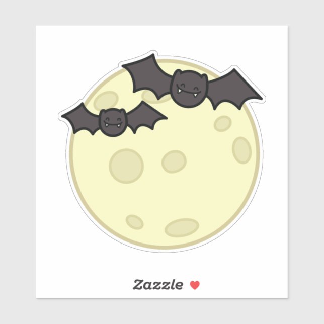 Pegatina Cute Bats y Moon Halloween de Tatyana Deniz (Hoja)