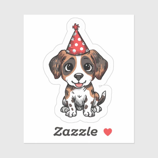 Pegatina Cute Beagle Puppy in Party Hat Birthday Sticker (Hoja)