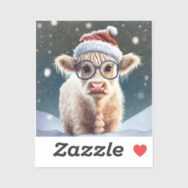 Pegatina Cute bebé vaca Highland en la nieve