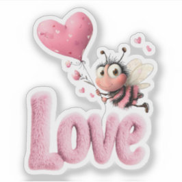 Pegatina Cute Bee Fluffy Pink Love Heart Balloon Design