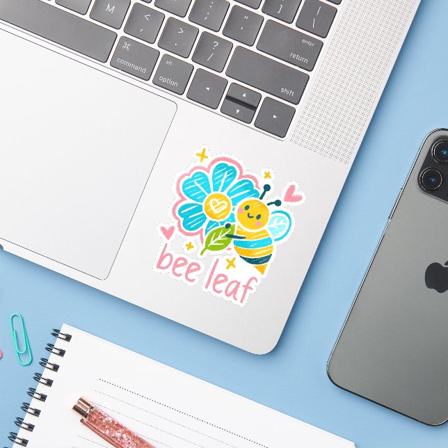 Pegatina Cute Bee Leaf Floral for Teacher appreciation (Ordenado portátil con iPhone)