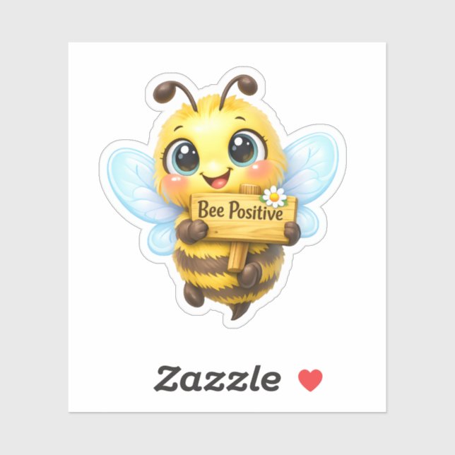 Pegatina Cute Bee Positive Whimsical Sticker de Dibujos Ani (Hoja)