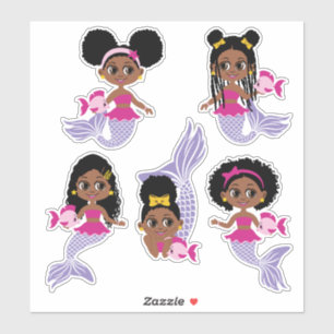 Pegatina Cute Black Mermaid Girl Sticker Sheet (5 unidades)