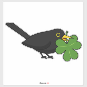 Pegatina Cute Blackbird con Shamrock Clover Personalizado