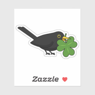 Pegatina Cute Blackbird con Shamrock Clover Personalizado