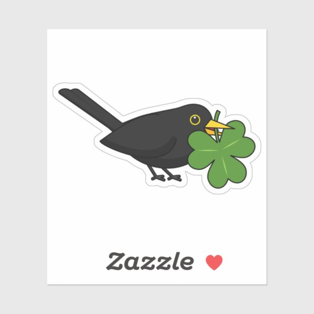 Pegatina Cute Blackbird con Shamrock Clover Personalizado (Hoja)