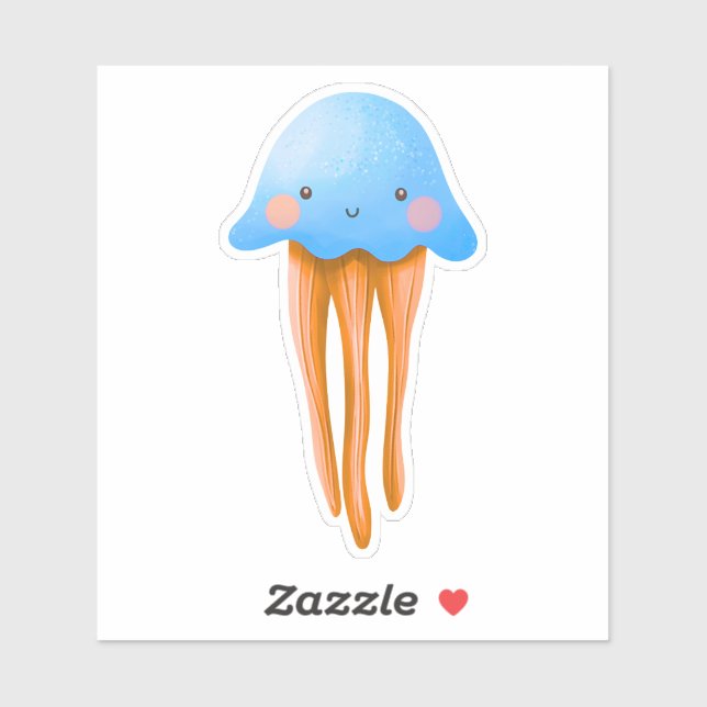 Pegatina Cute Blue and Orange Jellyfish (Hoja)